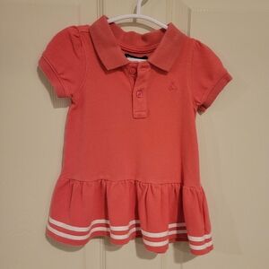 GAP Coral Polo Dress with Striped Hem, 3/6M